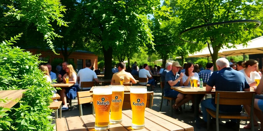 Beliebter Biergarten in Köln mit sonnigem Ambiente.