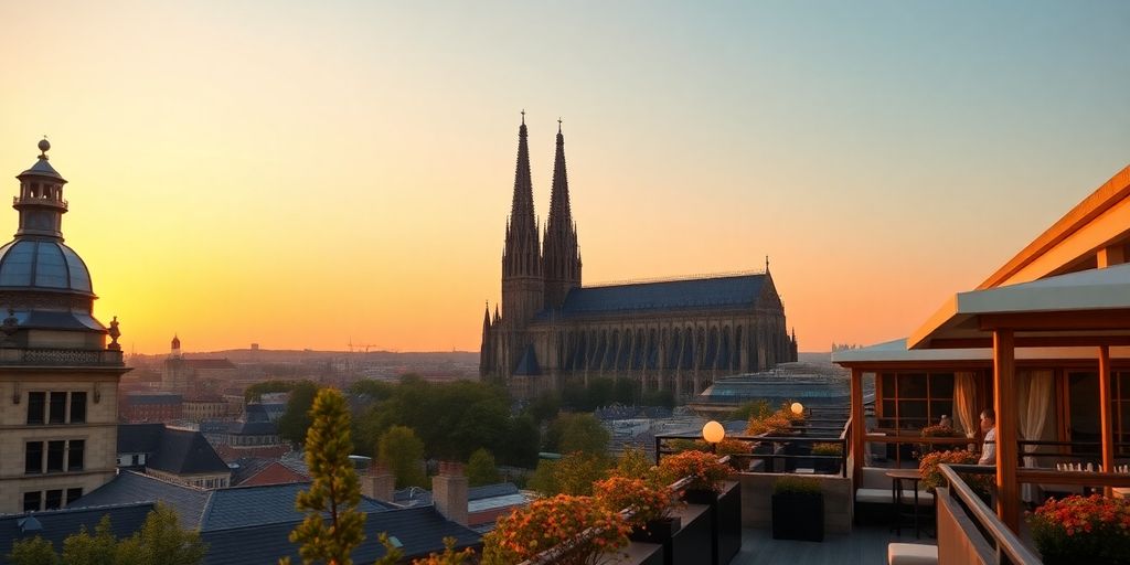 Blick auf den Kölner Dom von einem Hotel aus.